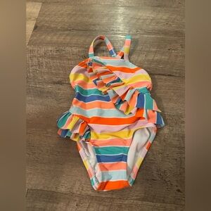 Cat & Jack Orange Pink One Piece Swimsuit with Ruffles